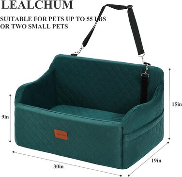 Автокрісло для собак великих порід, м'який матеріал, пам'ять, 2 страхувальні ремені, зелений, великий розмір