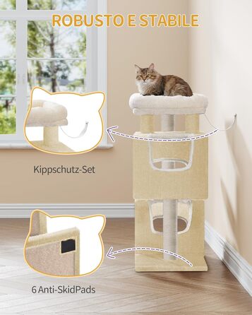 Дерево для кігтів Hzuaneri Kratzbaum 75 см, стійкий, з великою лежанкою, гrottoм, сизалевими стовпами, кошиком та іграшками, меблі для котів, MS07618LG (55 x 30 x 75 см, бежевий)