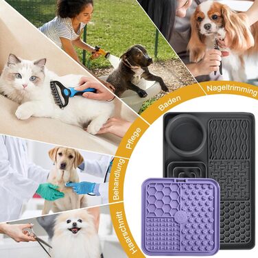 Матиця для собак 2 шт. з шпателем, лижуча килимок для собак та котів з присосками для купання, догляду за шерстю, тренувань, годівлі, повільне годування, зменшення тривоги, іграшка для собак (чорний+фіолетовий)