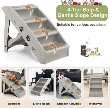 Сходинка для тварин SOARS: 4 сходинки, килимок з повсті, для котів та собак до 60 кг, антиковзка, для ліжка, авто, дивану (сірий)