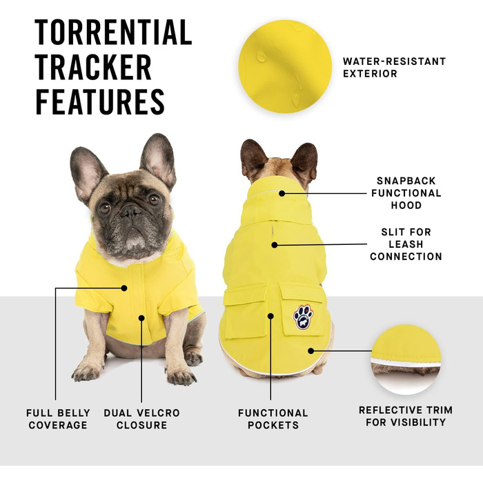 Водонепроникна куртка для собак Canada Pooch Torrential Tracker, жовта, розмір 24, всепогодний утеплювач