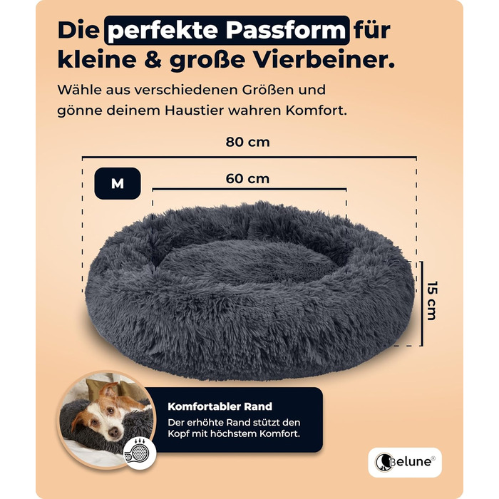 Belune® Лежанка для собак [знімний, пральний чохол] - Оригінал - [M, 80см, Темно-сірий] Кошик для собак, ліжко для котів, лежанка для собак, лежанка для собак, м'яка лежанка для великих, середніх та маленьких собак M (80см) Темно-сірий
