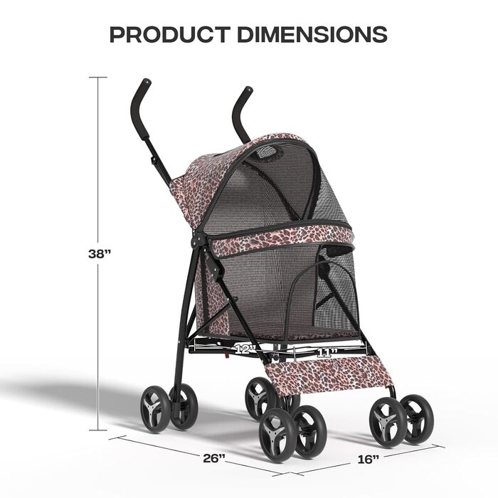 Візок для собак маленьких порід, 4,5-10 кг, візок для цуценят, візок для середніх собак, візок для котів, візок для 2 котів, з багажником, леопардовий принт