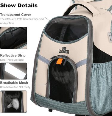 Рюкзак для тварин PETCUTE: переноска для собак та котів, дихаюча, з внутрішньою безпечною лінією та знімною підстилкою, до 8 кг (Абрикосовий)