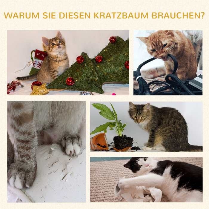 Маленька кігтеточка PawHut для котів до 4 кг, котяче дерево з кігтеточкою, печера, іграшка та сизаль, сіра для маленьких котів