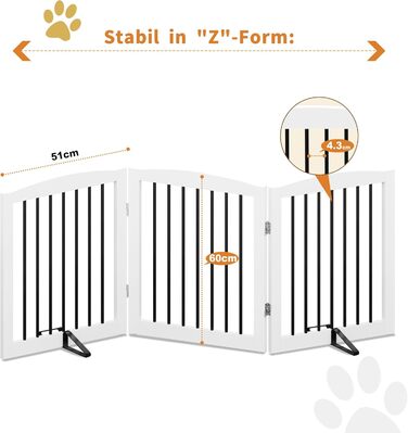 Гілка для собак HOLTICO без свердління, металево-дерев'яне, відбійник для собак, перегородка для собак, захист від сходів, відбійник для дверей, білий, 3 панелі