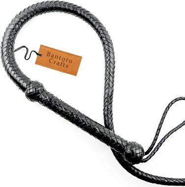 Преміум бичача плеть з чорної шкіри Bantoro Crafts, 12 косичок, довжина 0,9-2,4 м, для верхової їзди
