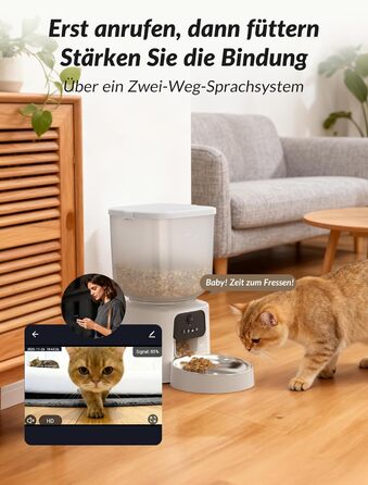 Автомат годування котів з камерою, розумний автомат для котів, 5л, 1–6 прийомів їжі для котів та тварин середніх розмірів з відео