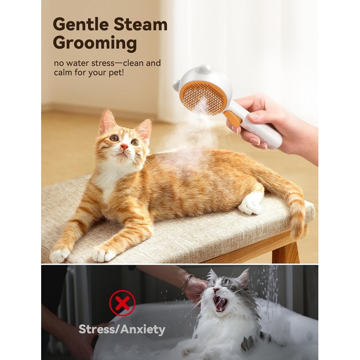 Щітка для котів FEELNEEDY з парою, USB-зарядка, для довгої та короткої шерсті, 2 швидкості, оранжева