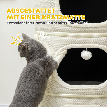 PawHut Scratching Barrel, висота 100 см Cat Barrel з 3 отворами, Cat Post з ігровими кулями, Cat Tower з Sisal, для котів до 6 кг, Бежевий+Кремово-білий | Аосом