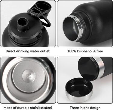 Водяна пляшка для собак на 950 мл з мискою – ізольована сталева пляшка для води, портативна, BPA-free, для подорожей та прогулянок (чорний, L)
