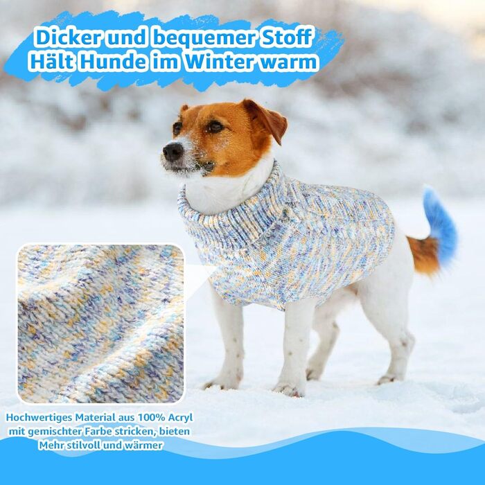 Пуловер для собак SlowTon, теплий зимовий пуловер з коміром-горловиною для дрібних та середніх собак, блакитний, XL
