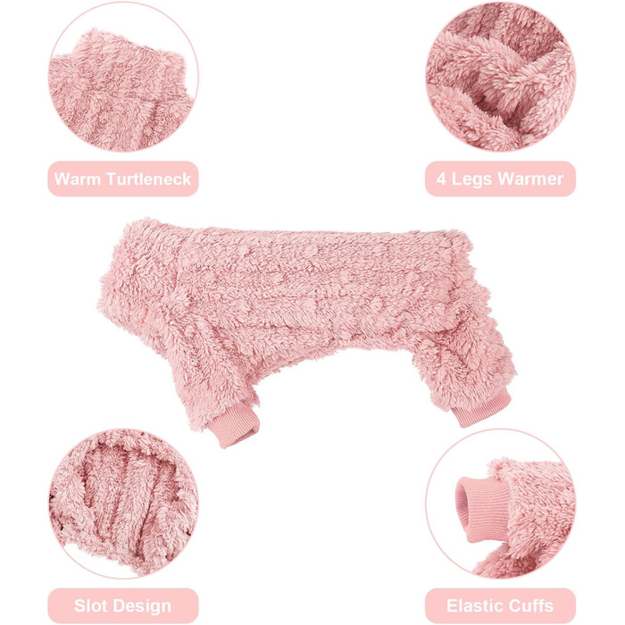 Теплий зимовий пуловер для собак, пухнастий одяг для цуценят, пуховий костюм, рогатка, теплий піжамний костюм для дівчаток та хлопчиків, рогатка, для чихуахуа, рожевий (X-Small)