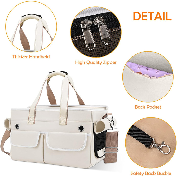 Транспортна переноска для котів та собак ALLSOPETS, складана, портативна, з м'якими кишенями, для подорожей, кемпінгу, хати, Бежева