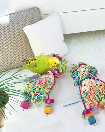 Іграшки для папуг Bissap Conure, 2 шт, підвісні, для пошуку корму, з дзвіночком і сола-м'ячами, для хвилястих папуг, нерозлучників, корел, іграшки для клітки