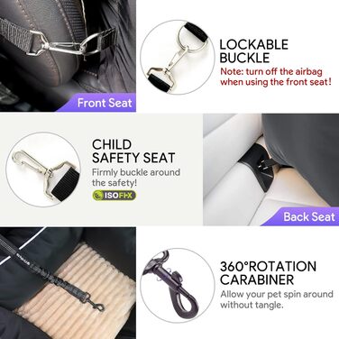 Автокрісло для собак Преміум, чорне: водонепроникне ліжко для маленьких та середніх собак, з підсумками та ременем безпеки