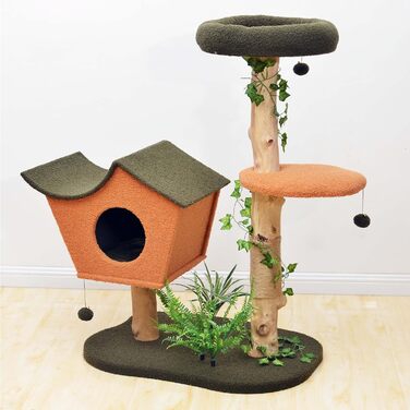 Котячий будиночок та кігтеточка Fudajo з декором у вигляді лап, 154 см: будиночок, стійка, іграшки для котів