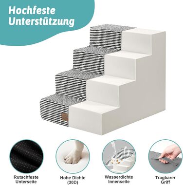 Сходинка для собак COZY KISS, 4 сходинки, 45 см, для маленьких собак, котів, для ліжка, дивану, авто. Щільний пінопласт, знімний чохол (чорний та білий, 60x45x45 см)