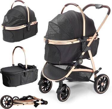 Візок для собак DAISTERN, чорний, до 25 кг, 4-в-1, алюмінієвий, з поворотним колесом EVA та гальмом