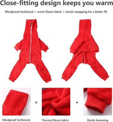 Теплий флісовий халат для грейхаундів, одяг для віппетів з ніжками, вітронепроникний собачий комбінезон з коміром-стійкою, флісовий собачий піжамний костюм, супер теплий зимовий пуловер для віппетів, Лурчерів, Салускі, червоний XXL