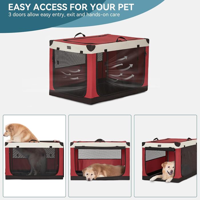 Транспортна переноска для собак Petsfit, велика, червона, розкладна, з міцної тканини та металевим каркасом