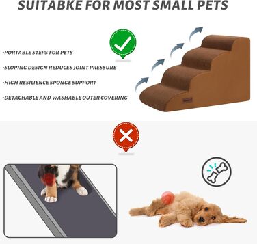 Сходинка для собак та котів на 4 сходинки, коричнева, 40 см. Стабільна, з антиковзким покриттям.