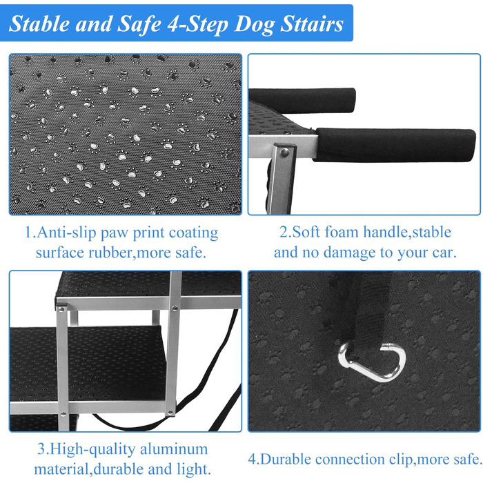 Рампа для собак великих порід, легка сходи для собак до 68 кг, складана алюмінієва рампа з неслизькою поверхнею для ліжок, вантажівок, авто та SUV, 4 сходинки