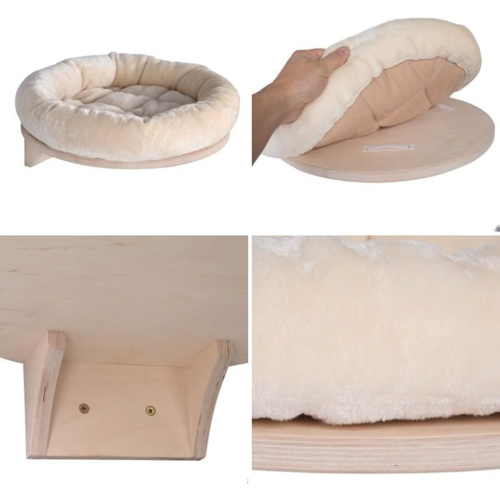 Крісло-лежанка для котів Natural Paradise Dahlia | Кругле ліжко з м'яким бортиком та кріпленням на липучці | Крізьолом для котів | Діаметр 48 см (Крем)