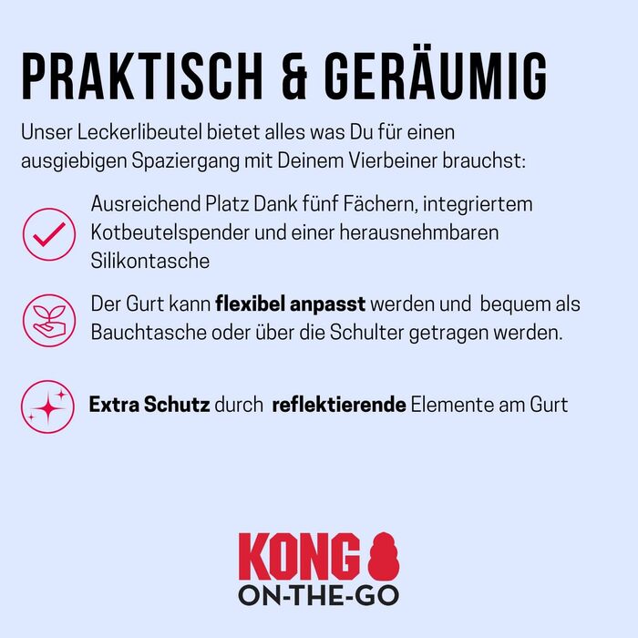 Лекарська сумка для собак KONG сірого кольору: бананка для дресирування з світловідбиваючим ремінцем та дозатором кульок для прибирання | Водонепроникна та міцна сумка для ласощів для собак | Зручна сумка для годування під час дресирування