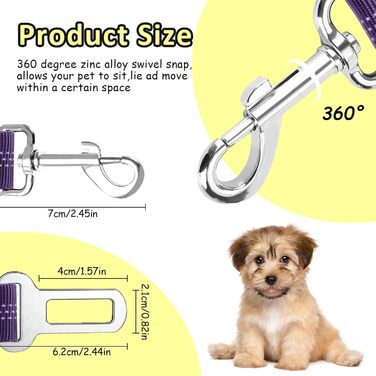 Ремінь безпеки для собак у машину, еластичний, подвійний, регульований (фіолетовий)