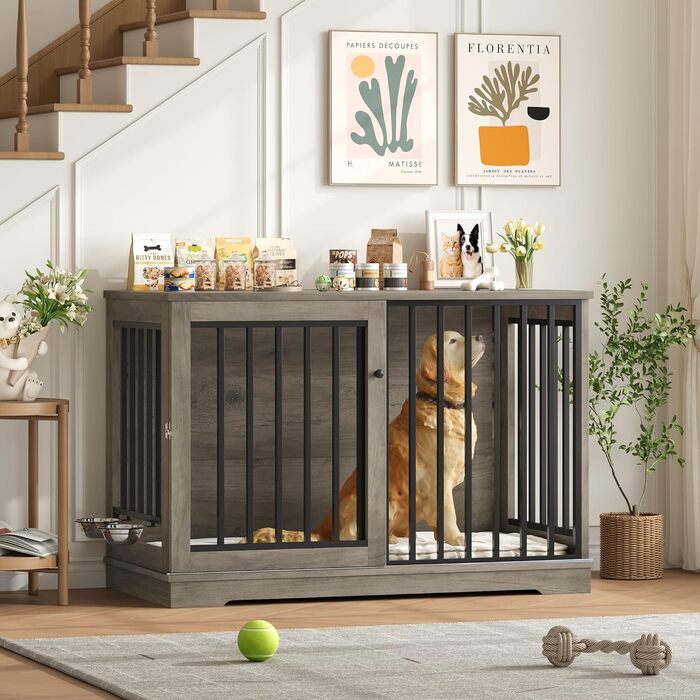 Клітка для собак FirFurd 120см: міцна метало-дерев'яна будка XXL для великих собак, 120x90x60 см, коричнево-біла