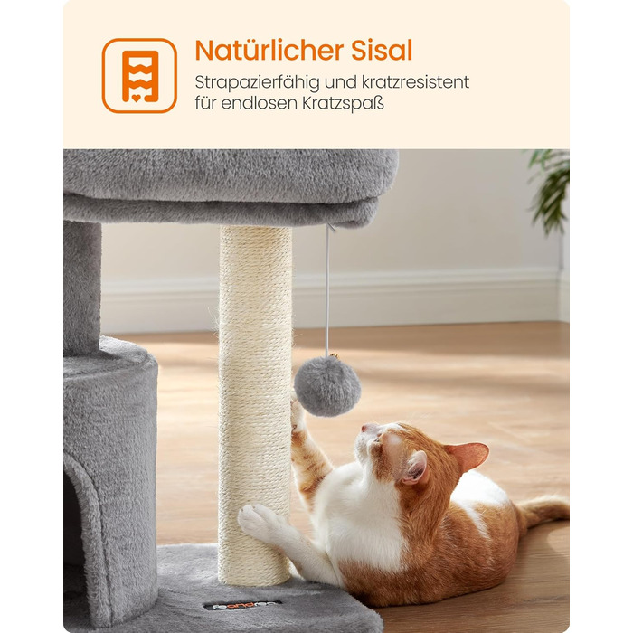 Дряпка для котів Feandrea PCT50W, кігтеточка з сизалю, кімнатна, сіра, з платформою