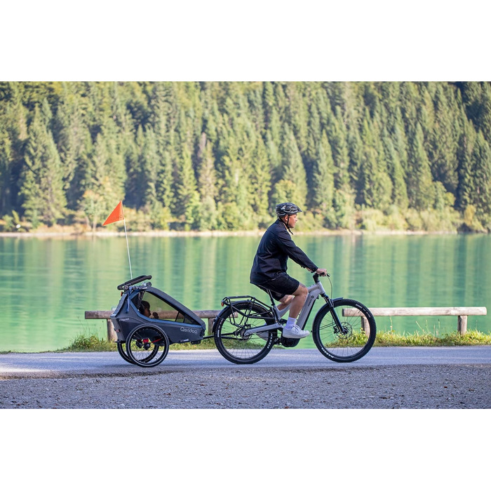 Qeridoo Kidgoo 1 Navy Blue - Причіп для велосипеда, прогулянковий візок для дітей, тренажер для ходьби, 38л, з амортизацією та ARS