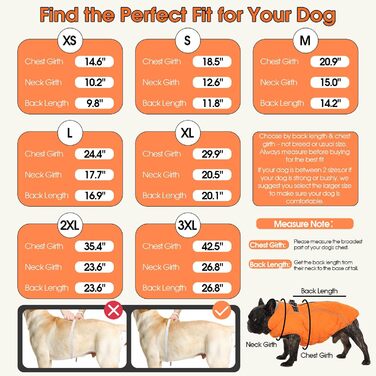 Водонепроникний зимовий теплий одяг для собак середнього розміру QBLEEV з інтегрованим шлейкою та світловідбиваючими елементами (XX-Large, помаранчевий/червоний у смужку 'Sunset Chevron')