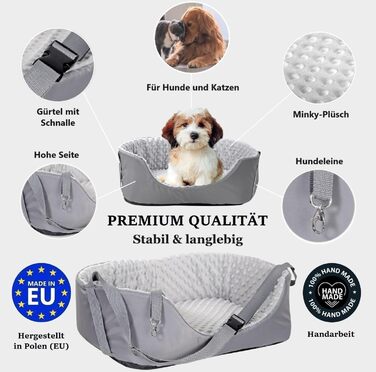 Автокрісло для собак KING DOG до 8 кг, сіре, 50x40 см. Зручна переноска з кріпленням на ремінь безпеки та м'яким килимком. Фолдне, миється. Підходить для SUV та легкових автомобілів.