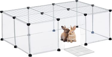 Манеж для гризунів Relaxdays, 37x110x75 см, з дверцятами, кришкою, прозорий, білий, збірний вольєр для дрібних тварин
