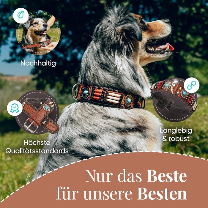 Ошийник для собак Carlota Halsband Indianer: шкіряний ошийник з бірюзовими каменями, різні розміри (41-49 см)