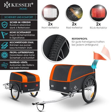 KESSER® Причіп для велосипеда вантажний, 120 літрів, оранжевий/антрацитовий, з дахом та функцією складання