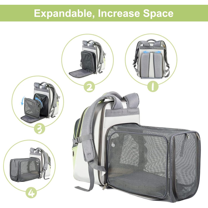 Рюкзак-переноска для тварин Galatée, розширюваний, для котів та маленьких собак (зелений)