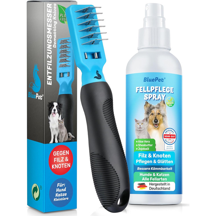Професійний гребінець для собак та котів BluePet Profi: видаляє ковтуни та розплутує шерсть (синій) + спрей для шерсті