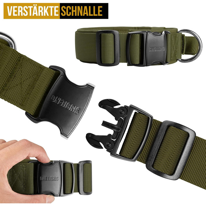 Нашийник для собак OneTigri з металевою застібкою (S, Ranger Green)