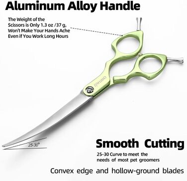 Професійна вигнута фен-ножиці для собак 16,5 см, 440C, нержавіюча сталь, з легким алюмінієвим руків'ям