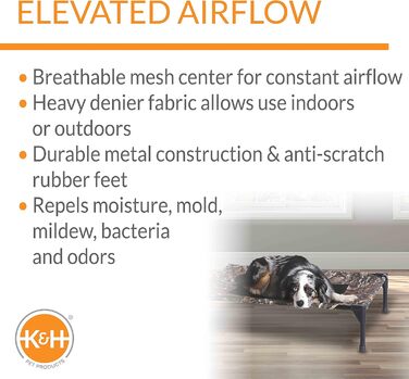 Охолоджуване собаче ліжко K&H Pet Products для вулиці, з піднятим бортиком, дихаюча сітка, 81x64x18 см, Realtree Edge Camo/чорна сітка
