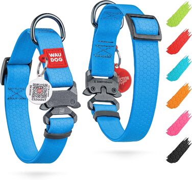 Нашийник для собак WAUDOG: водонепроникний, регульований, для великих, середніх та малих собак, металевий замок, блакитний (31-49 см, 25 мм)