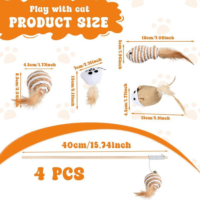 Кігтеточка-гойдалка для котів з платформою, сизаль, зручне ліжко з штучного хутра, іграшки для котів (2 м'яти, 4 дерев'яні, 1 інтерактивна джура), 5 шт.