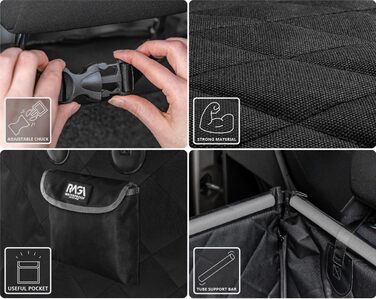 Автокрісло для собак RAGI з ременем безпеки - міцне та стабільне. Захист сидінь авто, переноска для собак на заднє сидіння. Чорний колір.