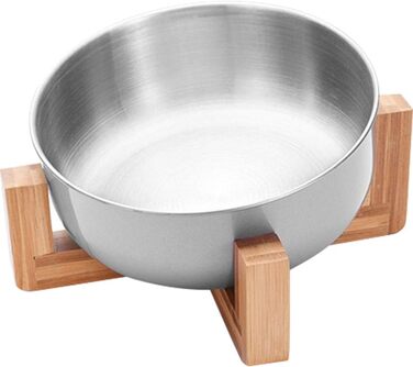 Миска для кормів домашніх тварин La La Pet, годівниця для собак та котів, нержавіюча сталь, бамбук, одинарна миска (срібна)