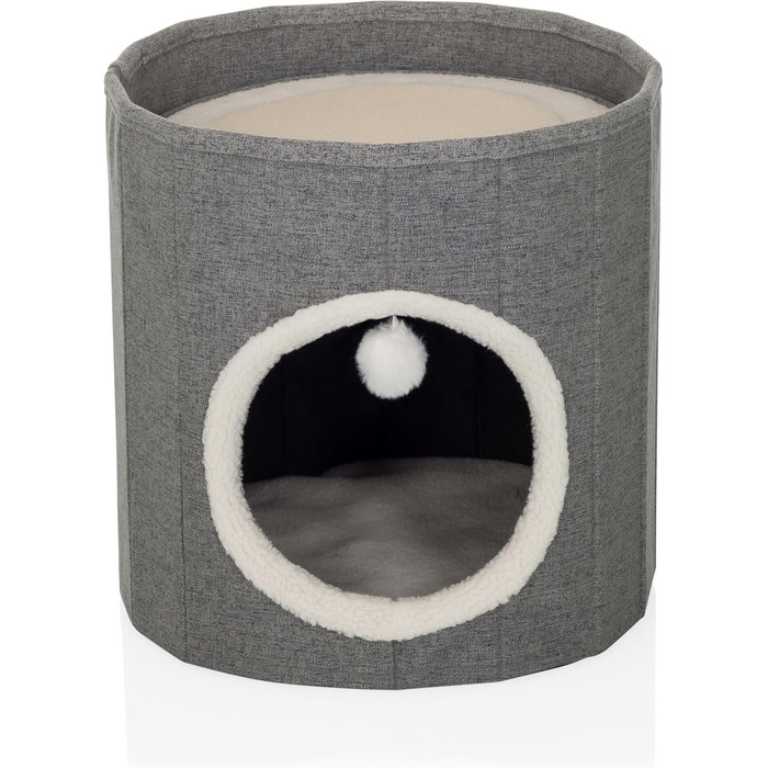 Квітковий будиночок для котів PAWY з подушкою, складне ліжко для котів з тканини букле, знімний верх, 40x40x44 см (Круг / 38 x 38 x 38 см, Сірий)