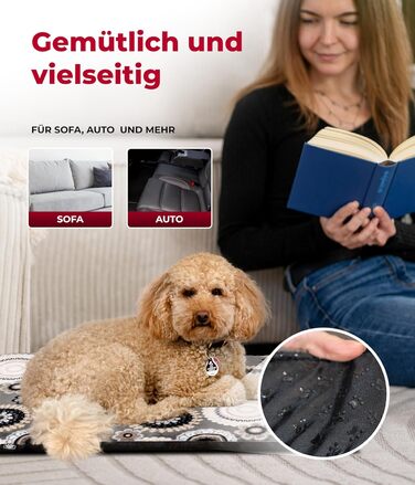 Підстилка для собак HS-Hundebett® XS (45x65 см) – антиковзаюча та зручна, з наповнювачем 3 см – для дивану, авто та переноски – Made in Germany (65 x 95 см, Мандала Антрацит)