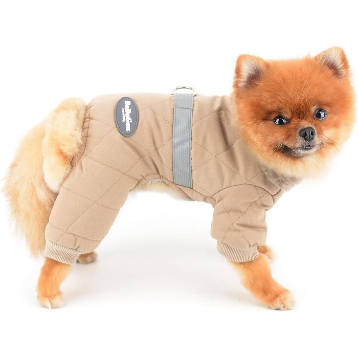 PAIDEFUL Зимовий теплий одяг для собак, з флісовою підкладкою, стьобаний з світловідбиваючим поясом, комбінезон на 4 лапи, пухнастий комір, м'який, вітронепроникний, для цуценят, осінь-зима, розмір XL (спина 35см, груди 47см), колір хакі